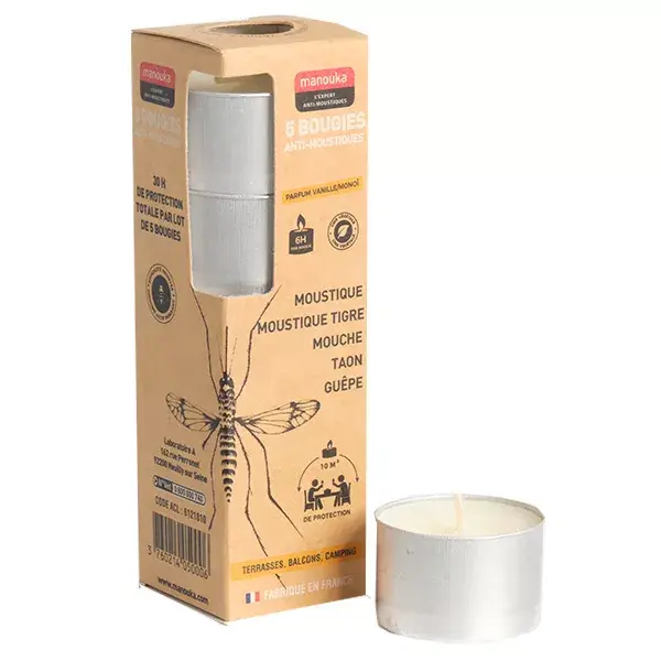 Velas repelentes de mosquitos, moscas e vespas Manouka (5 unidades)