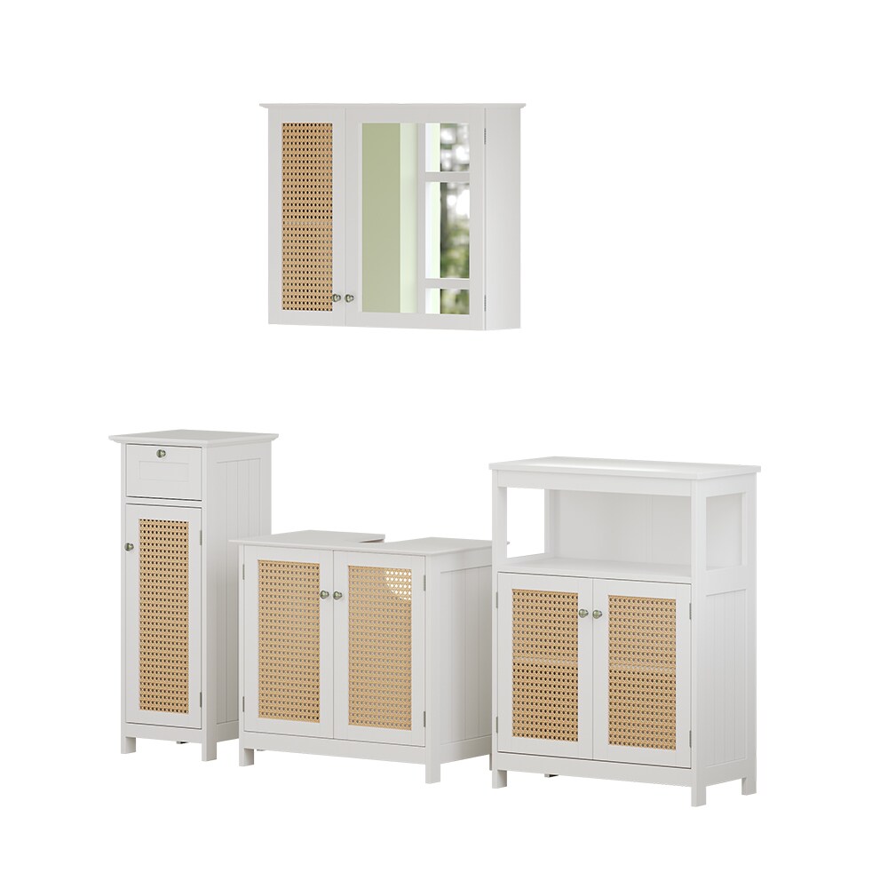 Vicco Badmöbel-Set Rosario, Weiß, moderne Serie, Badezimmer, dekorative Front, Spiegelschrank, Waschtischunterschrank, Midischrank, Sideboard