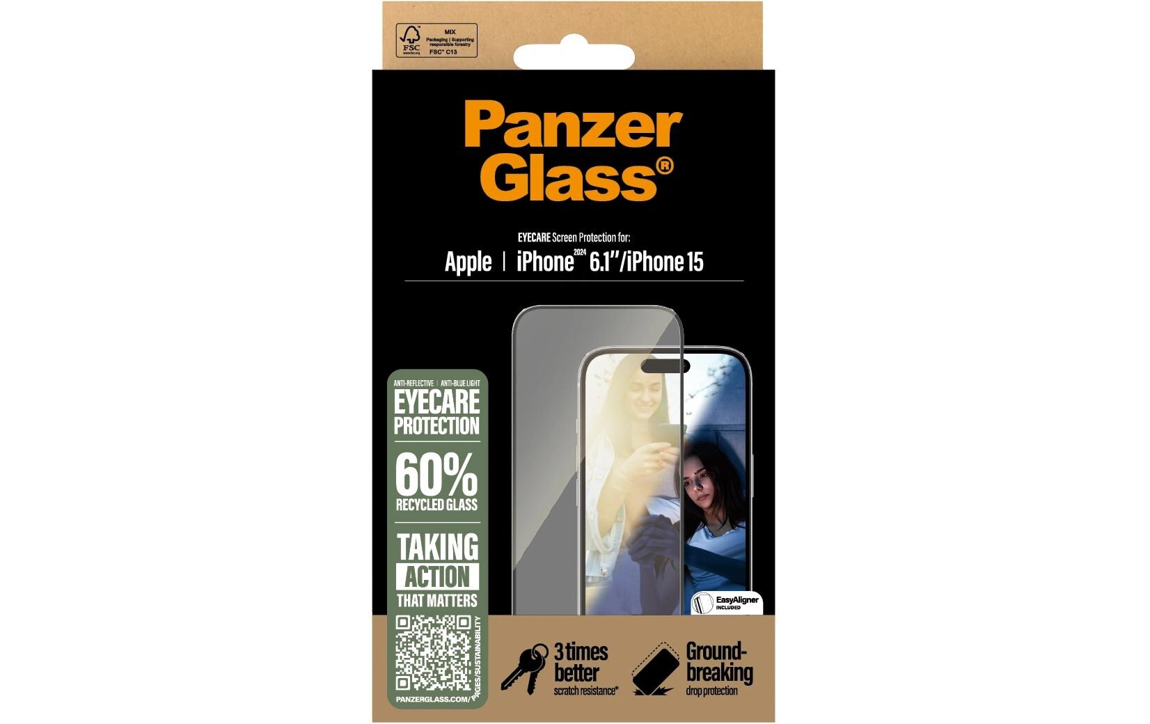 Displayschutz Ultra Wide Fit EyeCare iPhone 15/16EyeCare-Display-Schutzfolie für das Apple iPhone 15/iPhone 16