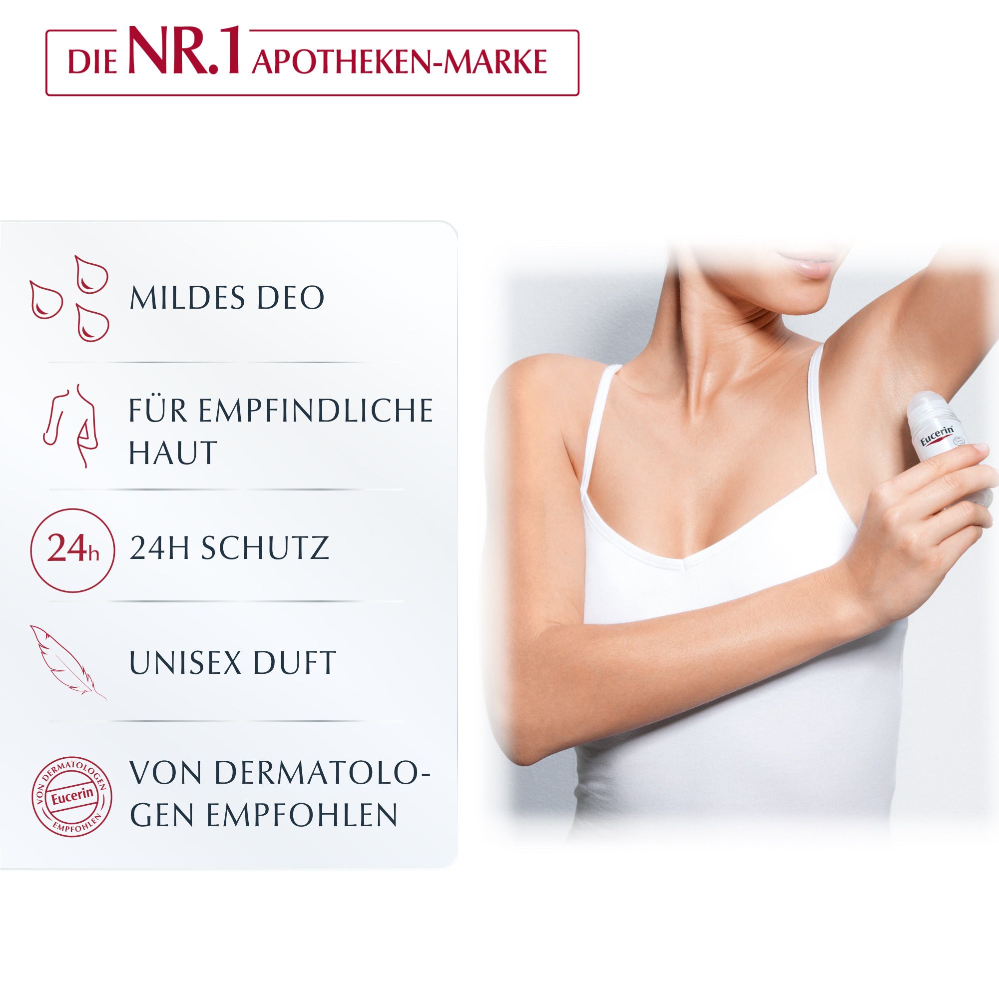 Eucerin Deodorant Empfindliche Haut 24h Roll-on – Deo Roller schützt empfindliche Haut vor Körpergeruch