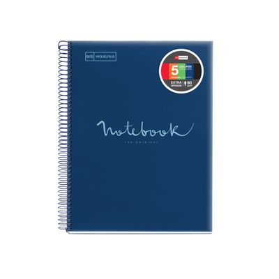 Notebook Emotions, couverture souple, A4 lignes horizontales 7 mm, 120 feuilles de 5 couleurs, Miquelrius, Marine.