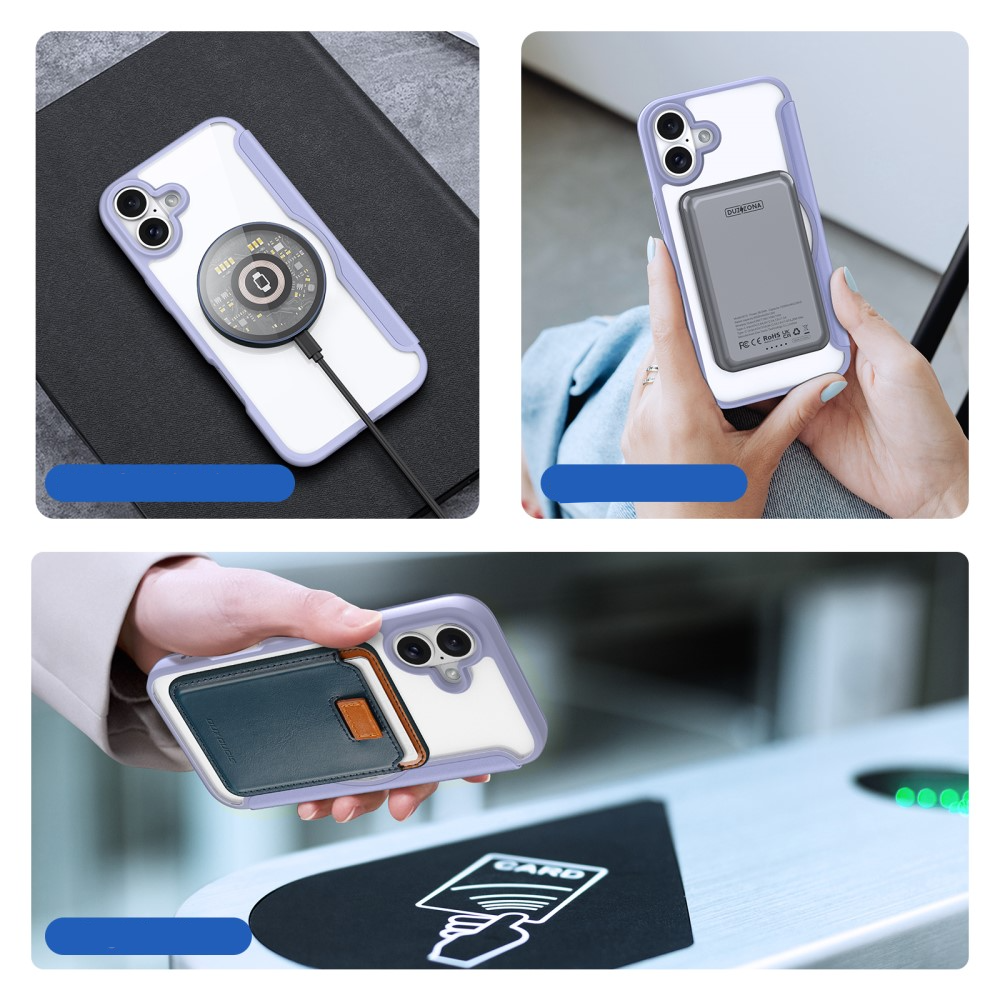iPhone 16 MagSafe Hybrid Leder Tasche   Kunststoff Rückseite - Lila / Transparent