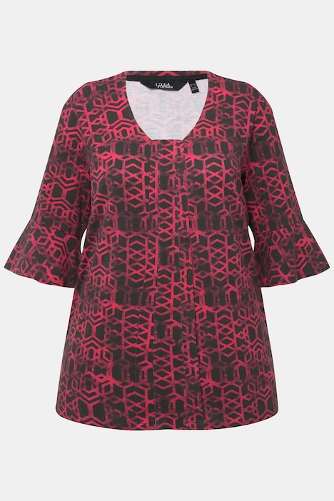 T-Shirt, Zierfalten, A-Linie, V-Ausschnitt, Halbarm