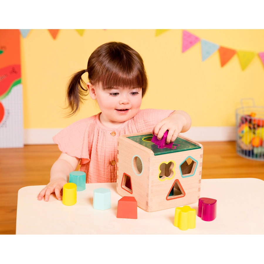 B.TOYS B. Wonder Cube - Bunter Steckspiel-Würfel aus Holz mit 9 verschiedenen Formen Mehrfarbig