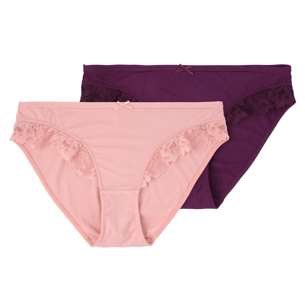 Gina Benotti 2 Damen Slips mit Spitzenbesatz rosa / dunkellila