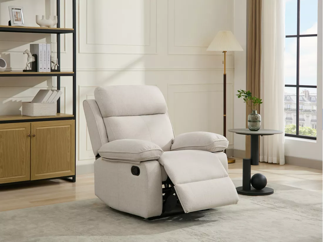 Fauteuil relax en tissu chiné beige LANA
