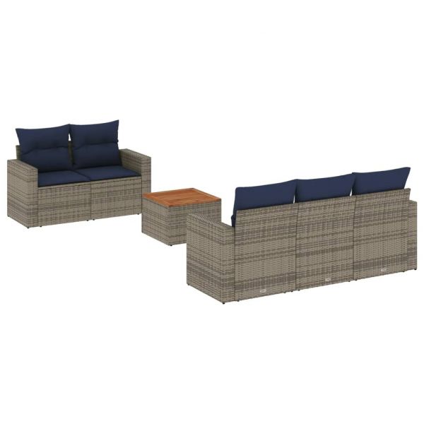 vidaXL 6 Peças Conjunto Sofás para Jardim com Almofadões Vime Pe Cinzento - 3792284918