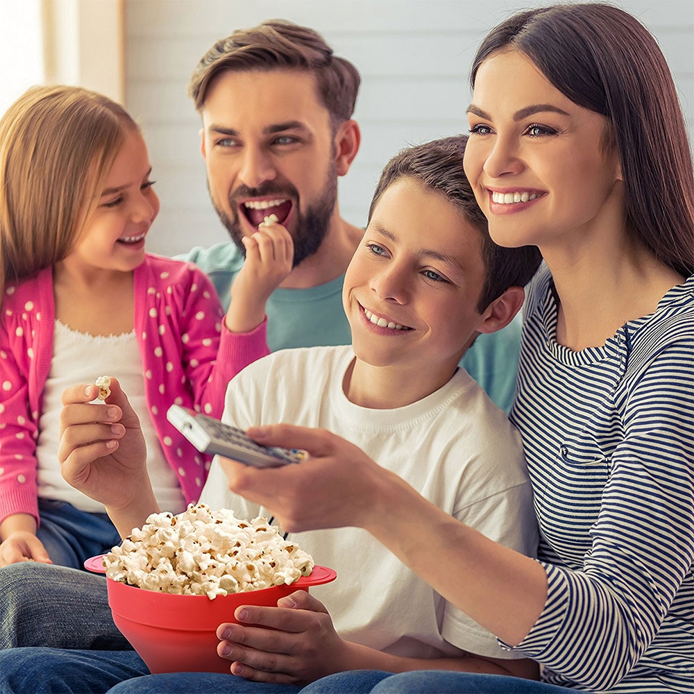 (20cm) Faltbare Silikon Mikrowellen Popcorn Schüssel mit Deckel - Rot