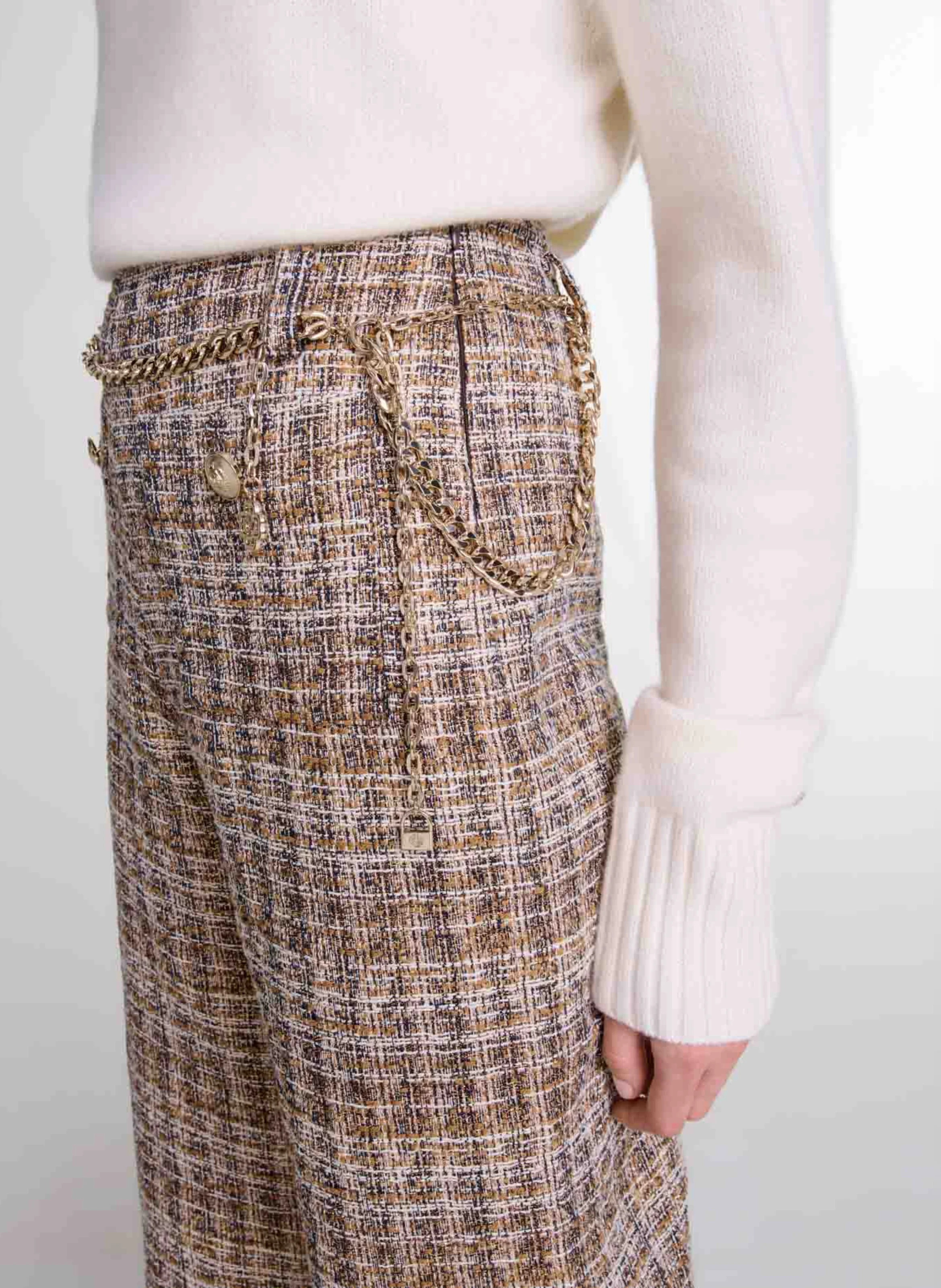 Pantalon large en tweed | Marron