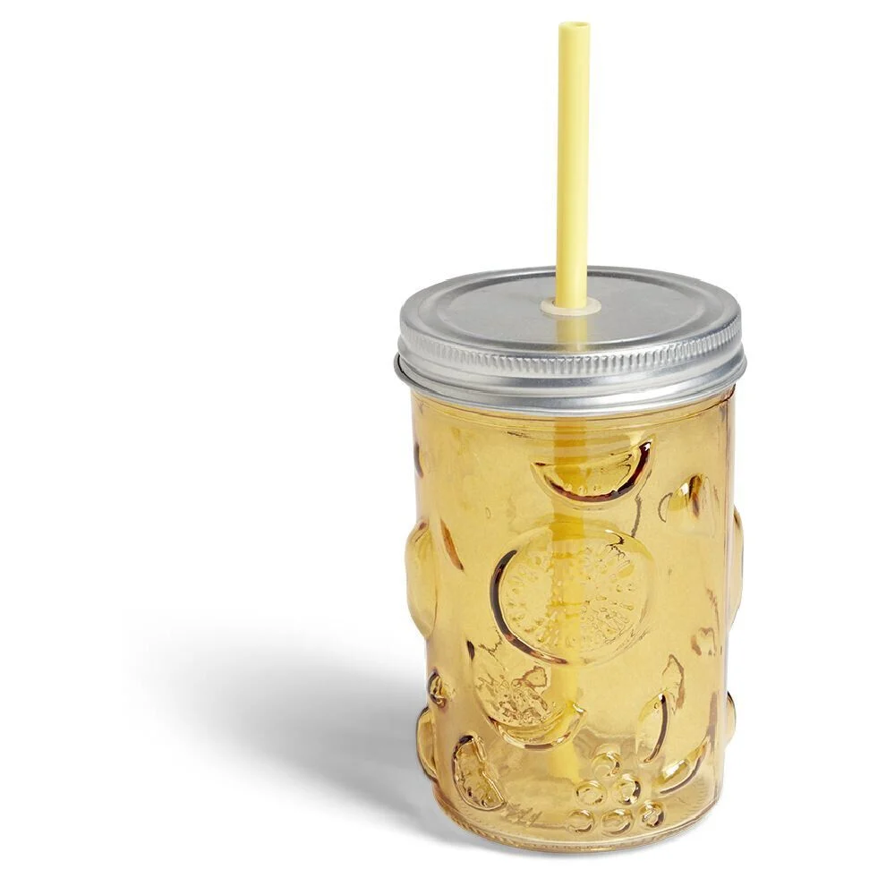Gobelet 500ml en verre couvercle métal avec paille - 3 coloris