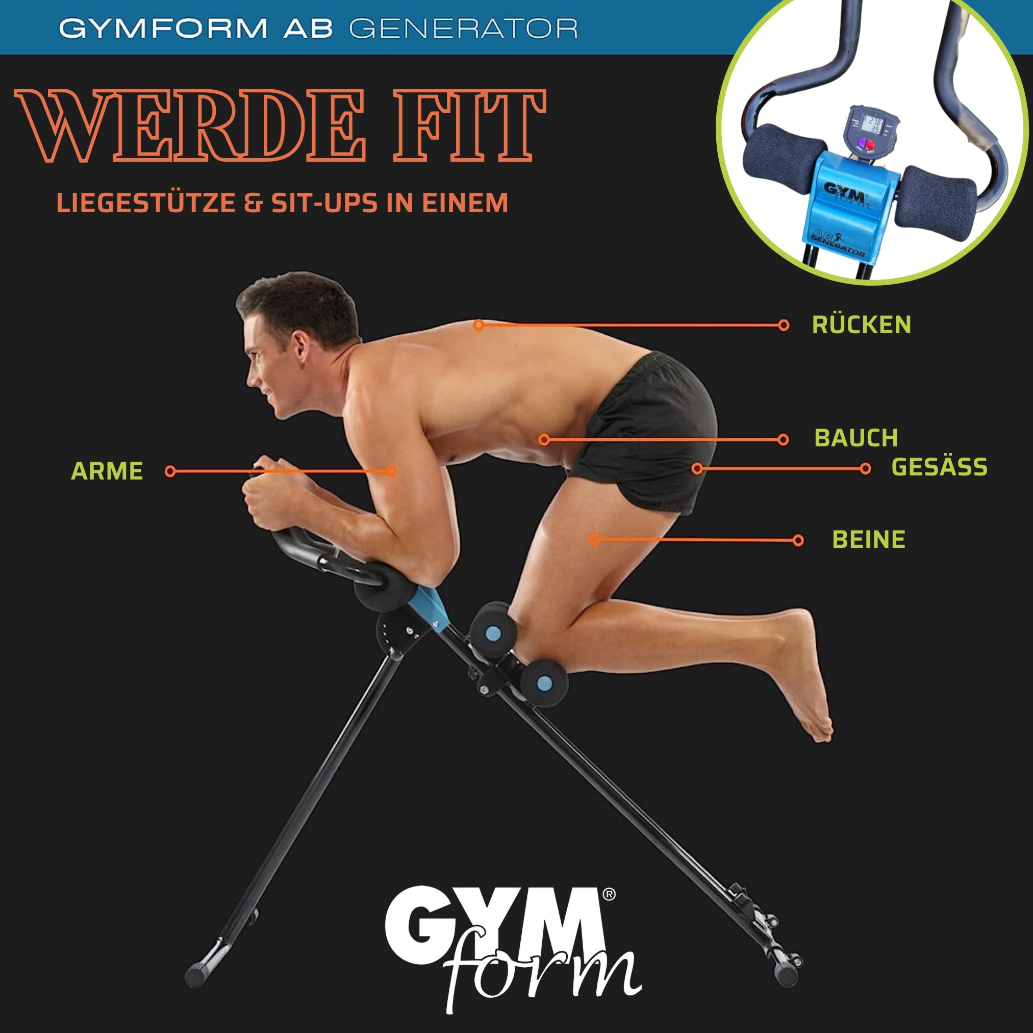 Gymform® Fitnessgerät für Zuhause klappbar - Trainingsgerät Ab Generator