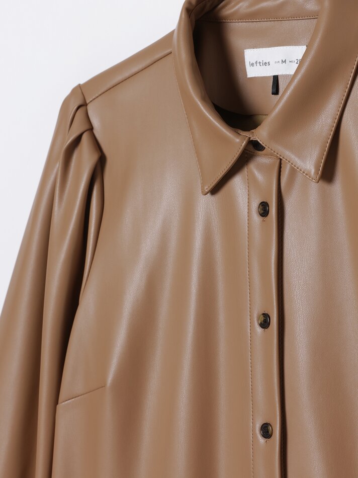 Vestido camisa em couro sintético - Cor camelo, tamanho M