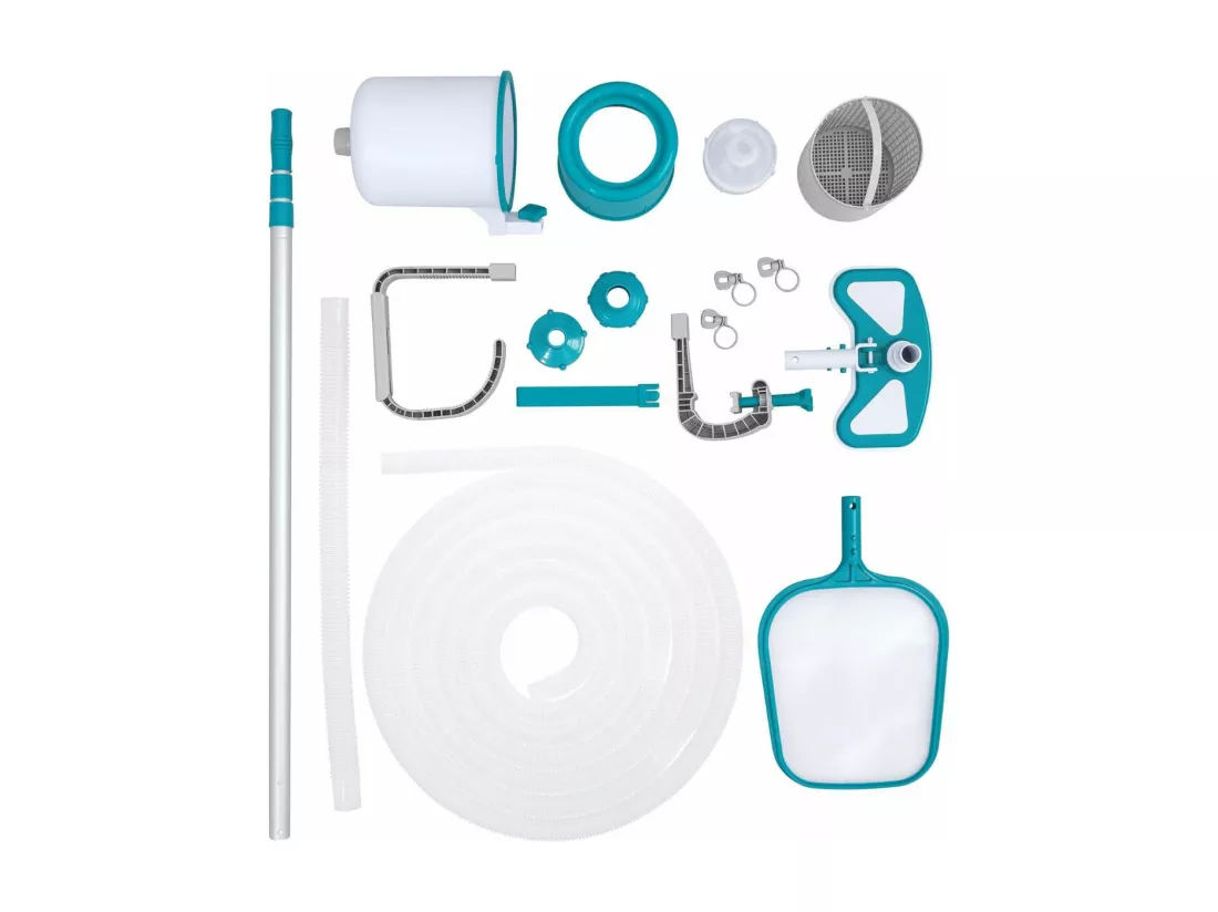 Kit d'Entretien Maintenance de Piscines Bestway Deluxe AquaClean avec Perche Télescopique Nettoyeur Épuisette Tuyau d'Aspiration