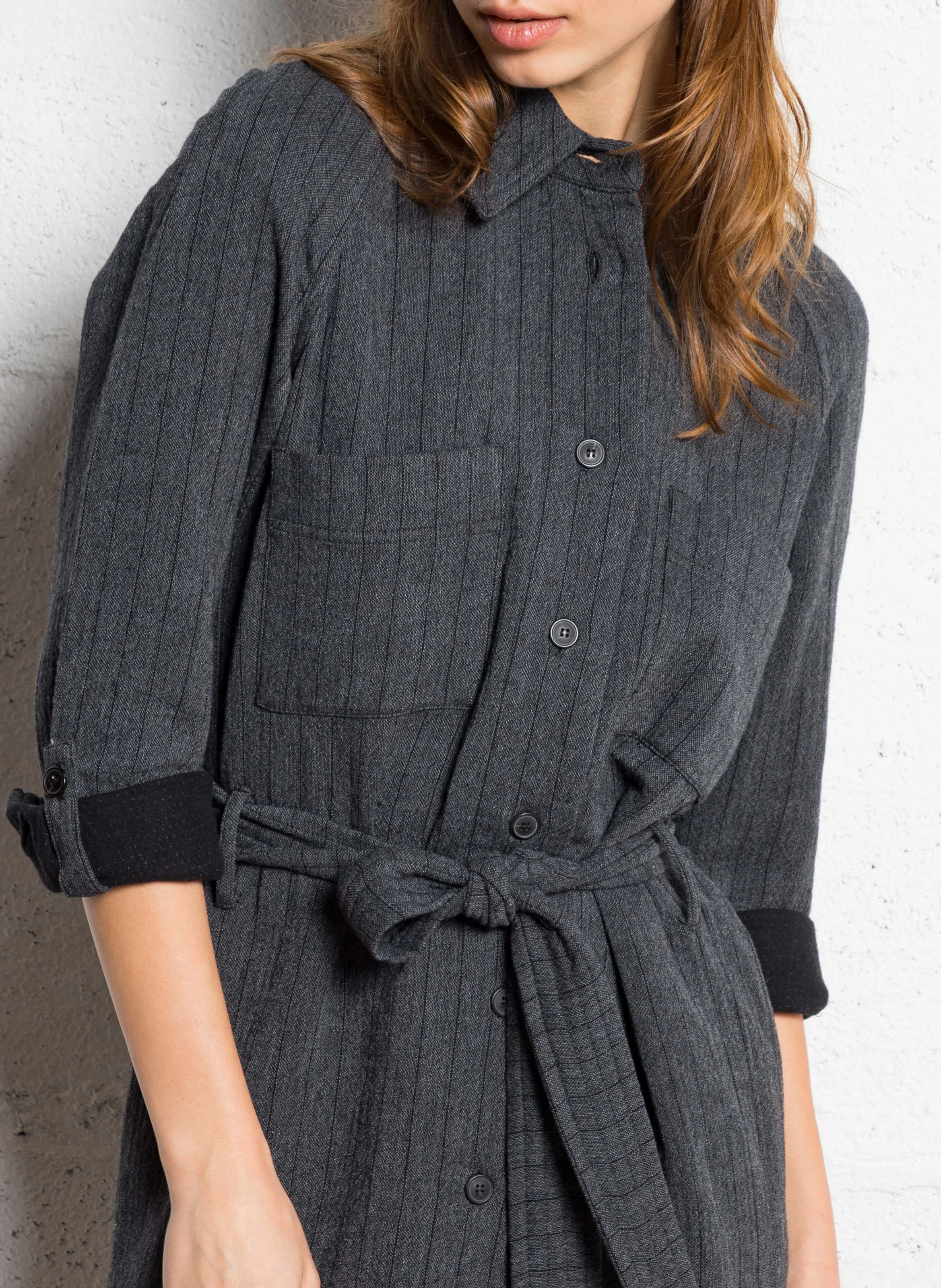 MONDAY - Robe-chemise en coton mélangé | Gris