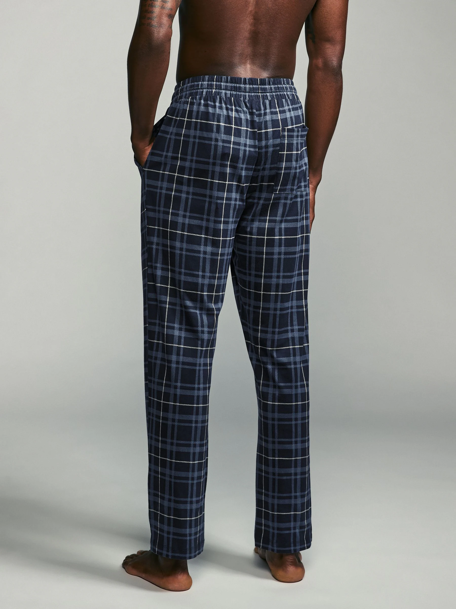 Zwart/marineblauw geruit - Jersey 100% Cotton Pyjama Bottoms 2 Pack