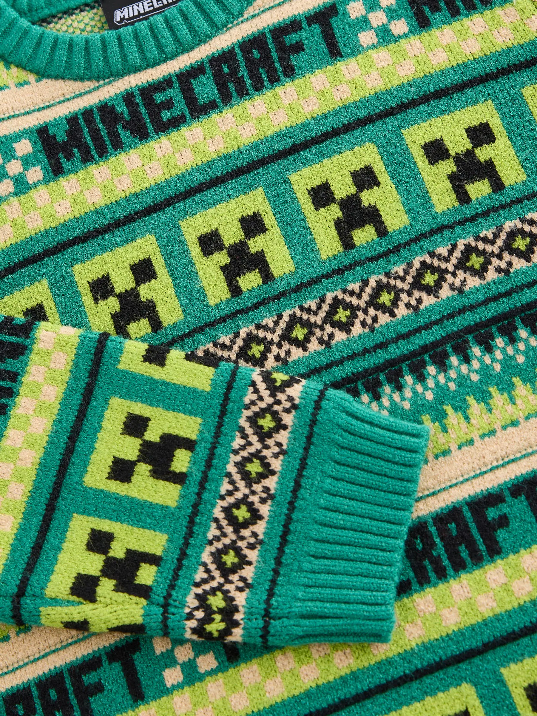 Groen Minecraft - Kersttrui met Fairisle-patroon en ronde hals (3 - 16 jr)