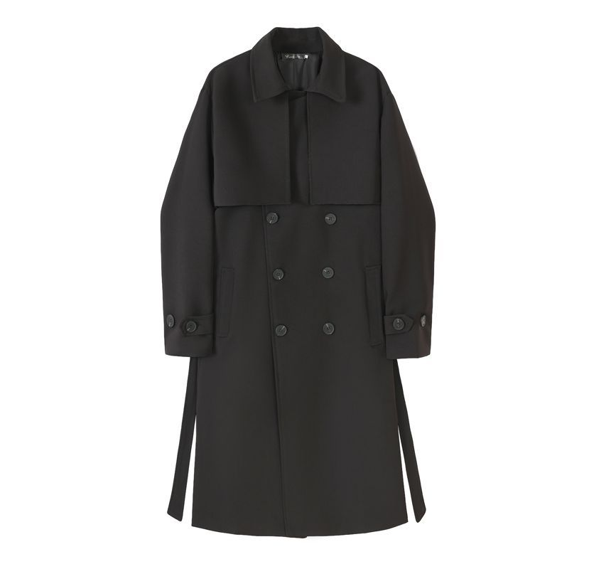 Freehop - Effen midi-trenchcoat met dubbele rij knopen
