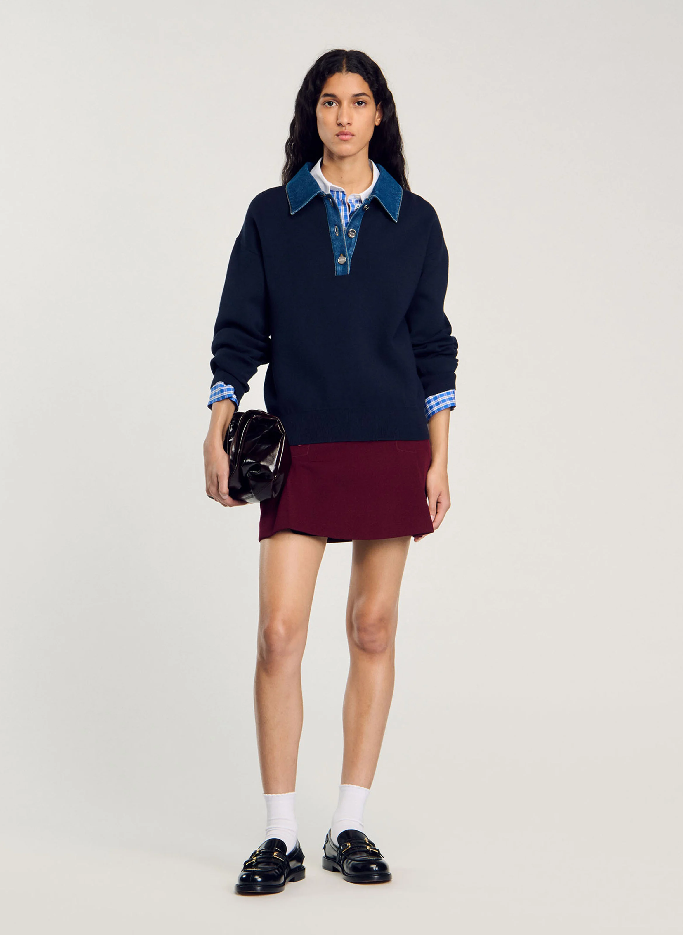 Pull ample à col en jean | Bleu