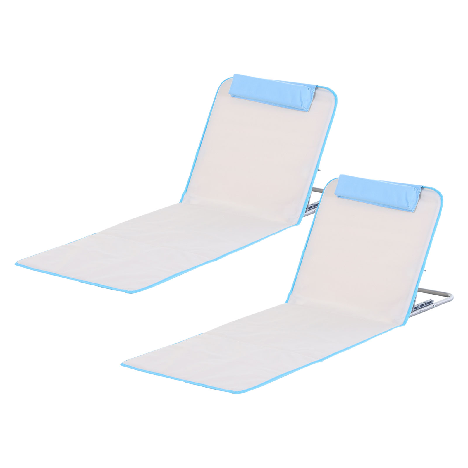 Conjunto Outsunny de 2 esteiras de praia dobráveis com encosto reclinável em 5 níveis, apoio de cabeça e bolsa de transporte, 134x48x33-43 cm, bege