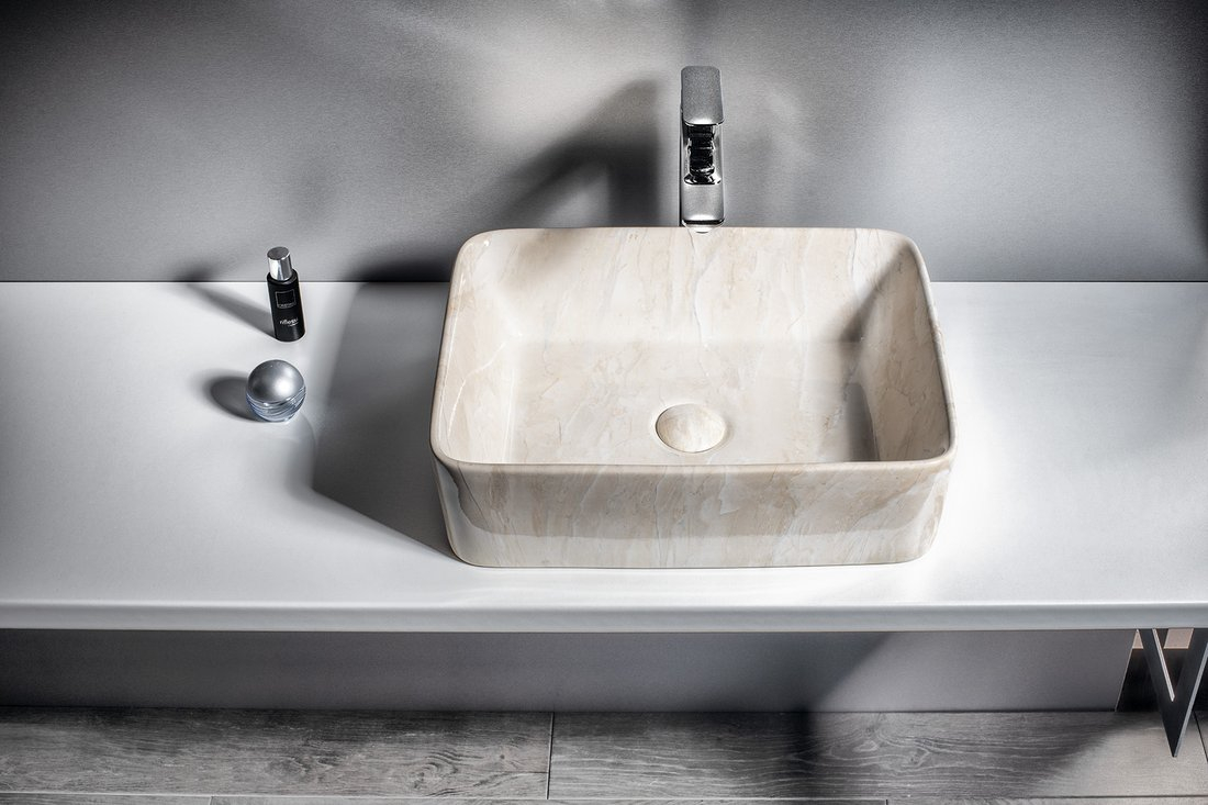 Sapho Dalma keramische waskom beige marmer structuur 48x38x13cm