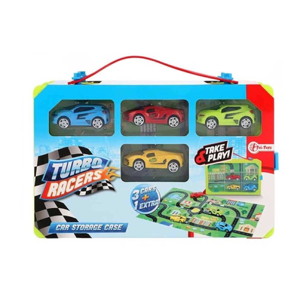 Turbo Racers Sammelkoffer mit 4 Rallye-Autos, Kinderautos