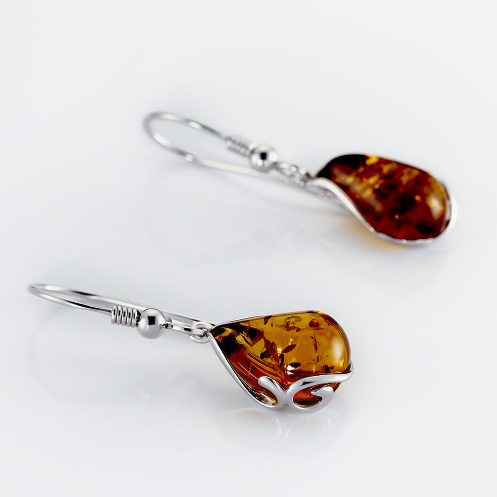 Boucles D'oreilles Pendantes Argent Blanc Lucina Ambre