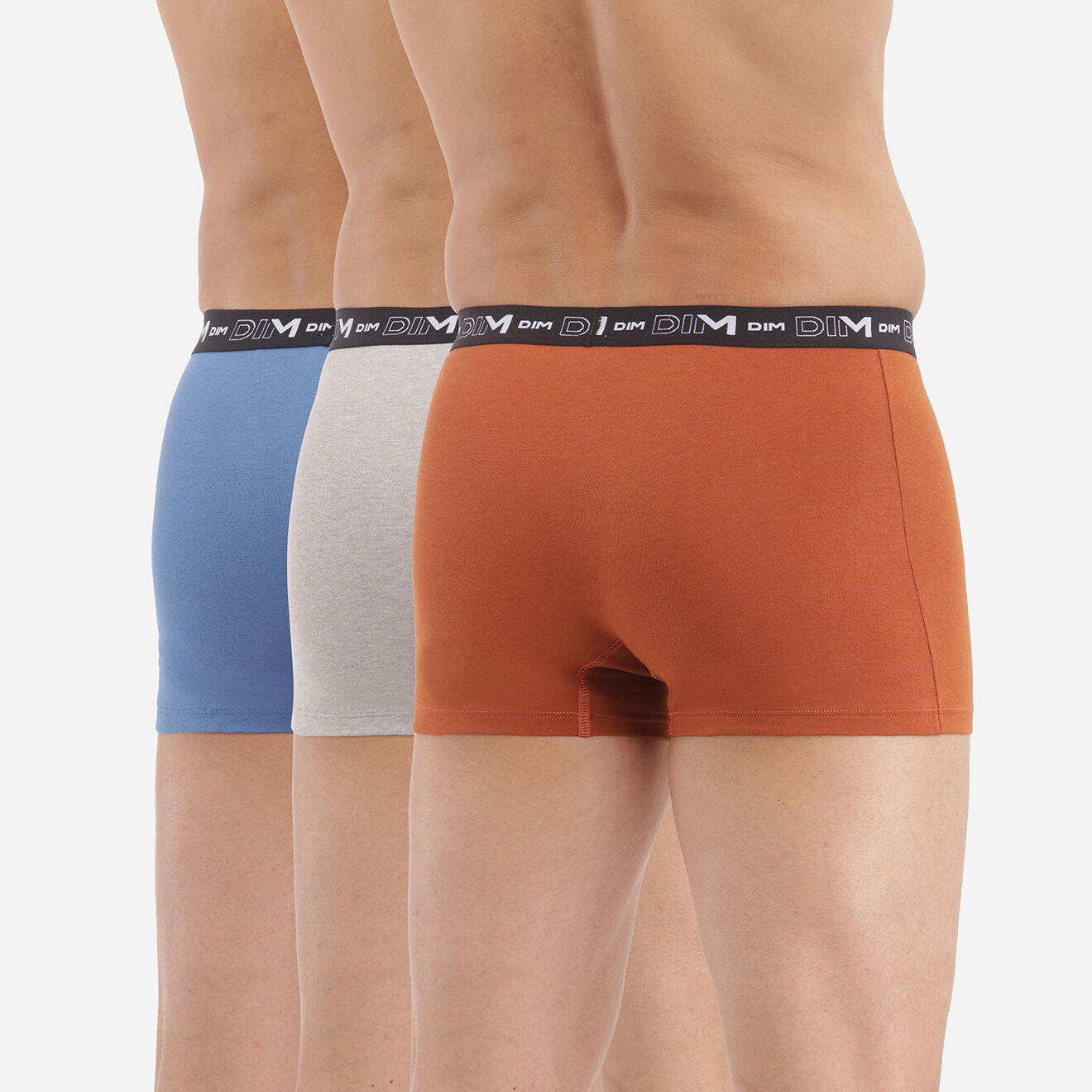 Dim 3 Boxers Coton Stretch gris vaporeux/marron cuivre/bleu turquin