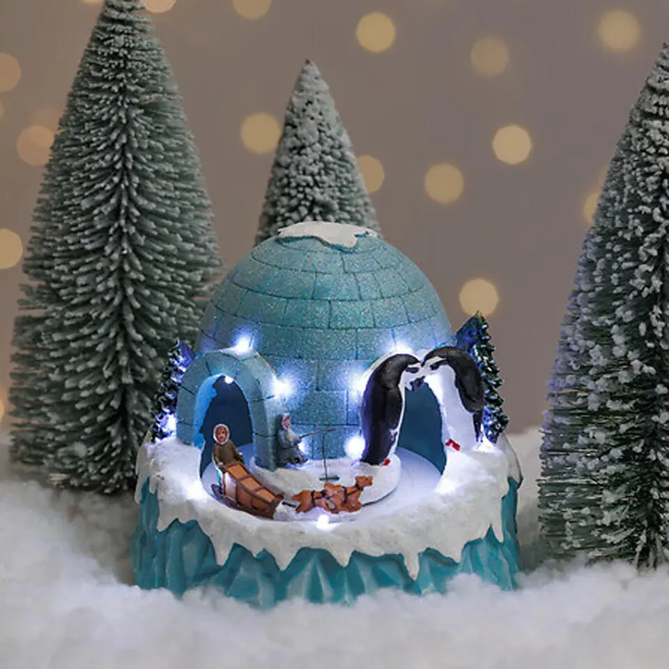 Feeric Christmas Kerstdorp iglo -muziek en licht -19 x 17 x 21 cm