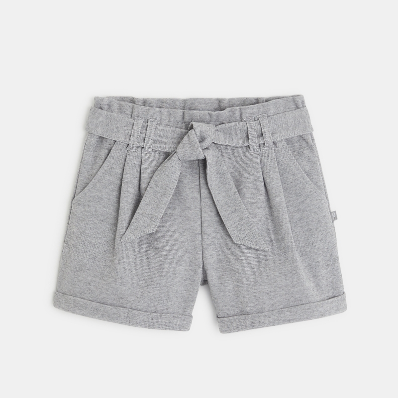 Short en maille à taille haute ceinturée gris fille