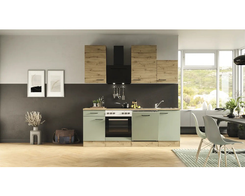 Flex Well keukenblok met apparatuur Cara 220 cm groen eiken mat gedemonteerd omkeerbaar model 00012644