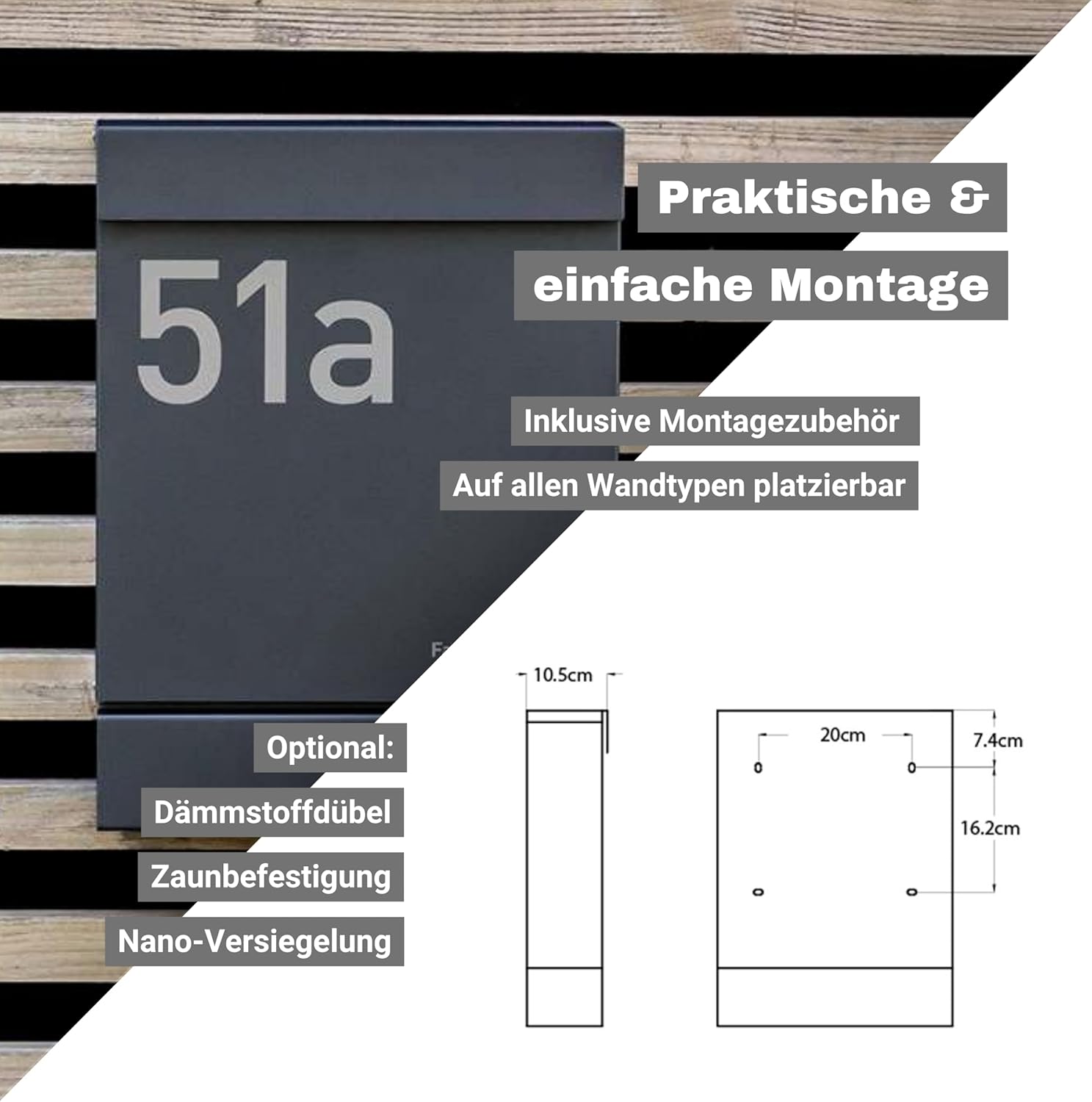 Radius Designer Briefkasten - personalisiert mit Lasergravur - 10 Jahre Funktions- und Korrosionsgarantie - Postkasten inkl. Montagematerial – Letterman M Anthrazit