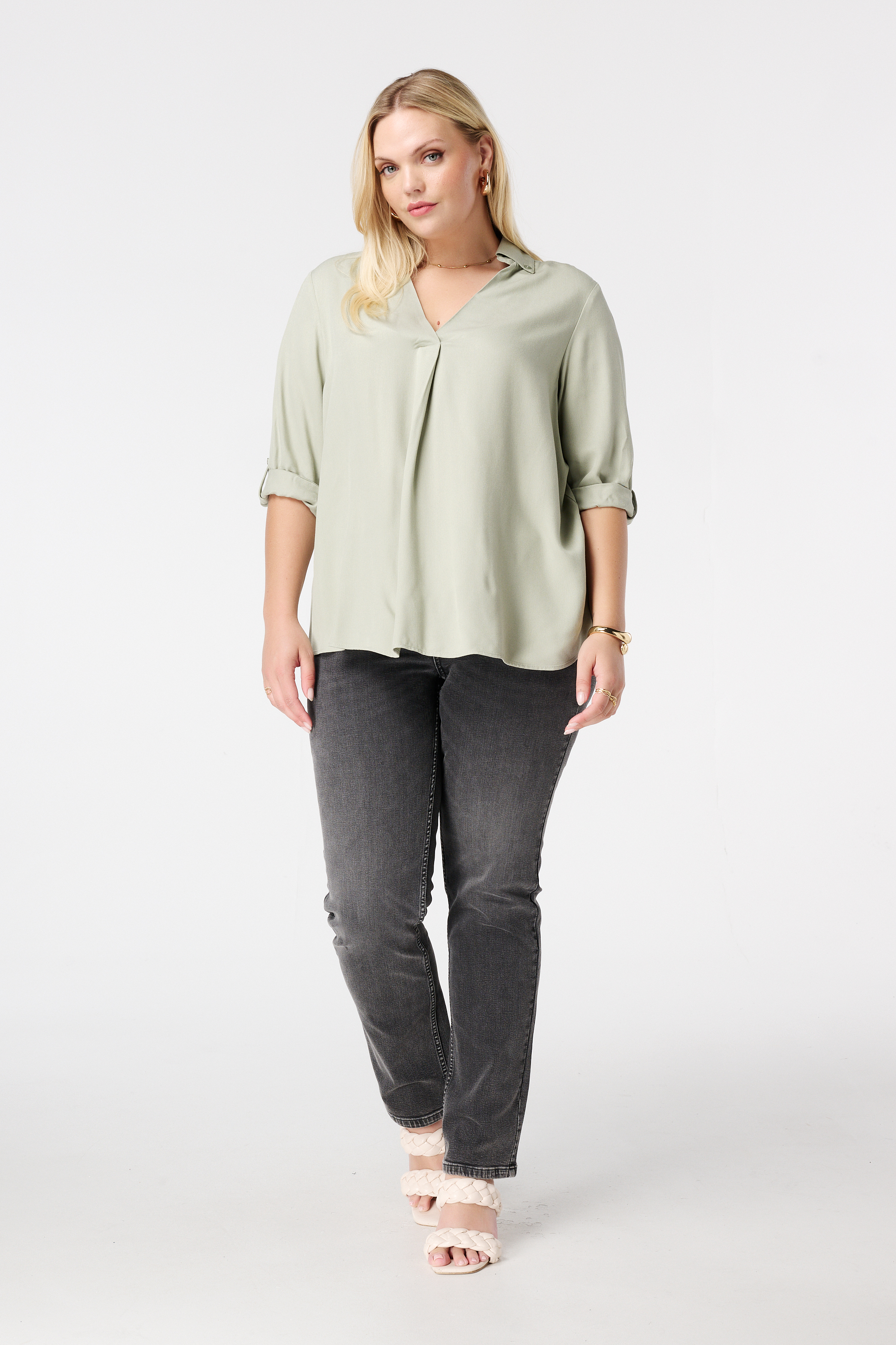 Blouse met opgerolde mouwen Mint