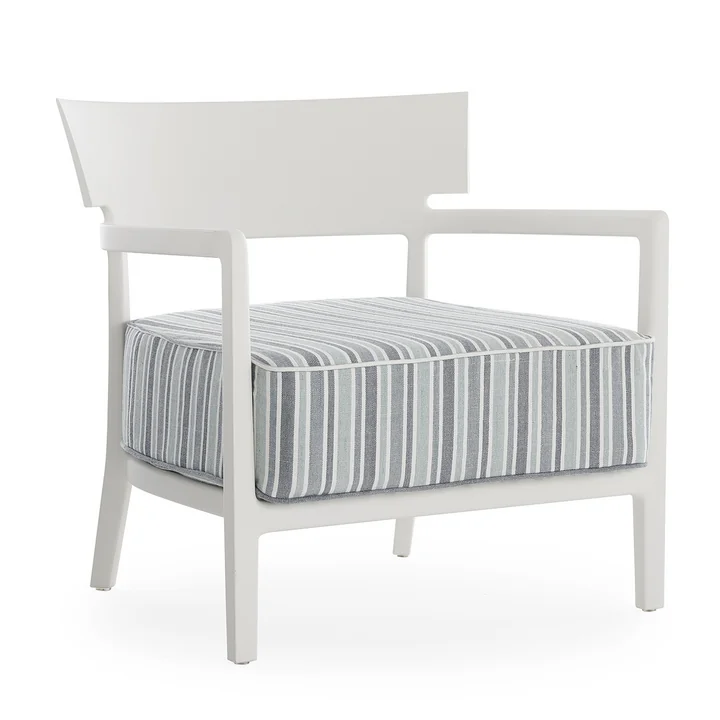Kartell - Cara Outdoor Sessel, Gestell weiss matt / Bezug grün gestreift