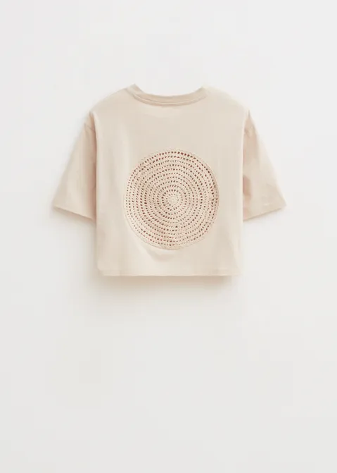 T-shirt met crochet detail zand (ZAND)