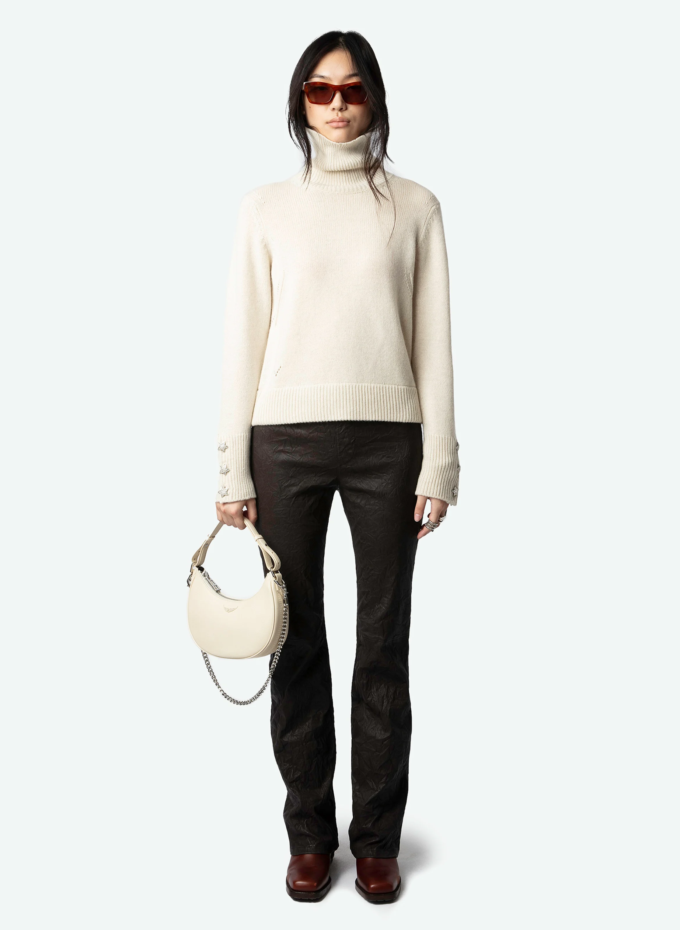 BOXY - Pull droit à bijoux en cachemire | Blanc