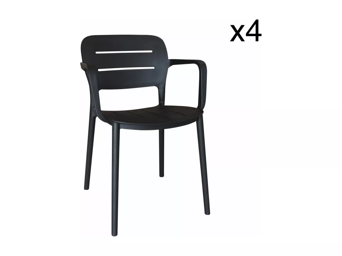 Now's Home - Lot De 4 Fauteuils De Table Noir Exterieur En Polypropylene