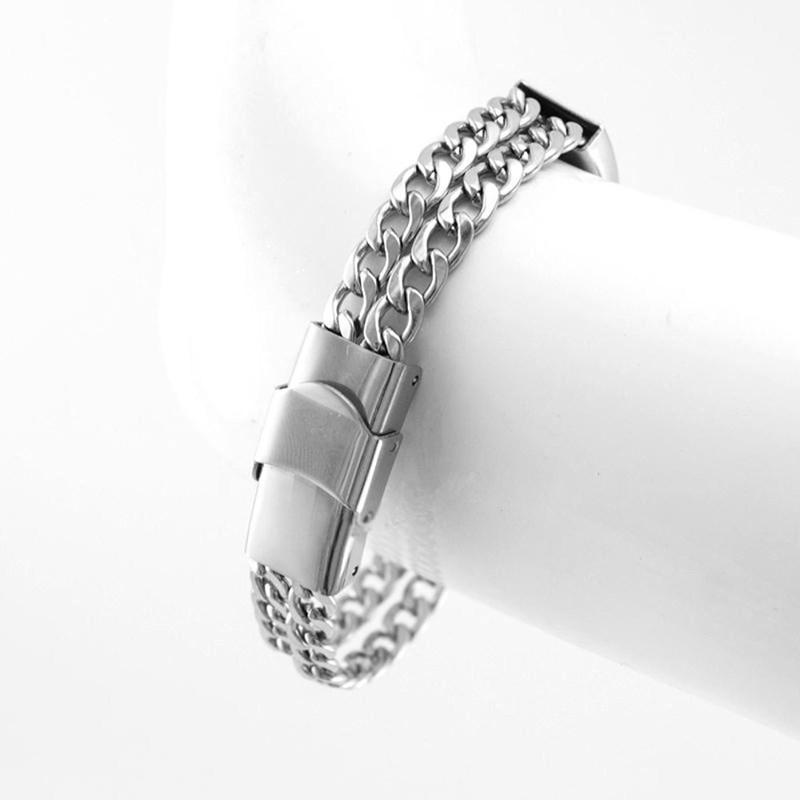 Bracelet gourmette multirang avec plaque coulissante acier inoxydable prénom gravure personnalisée