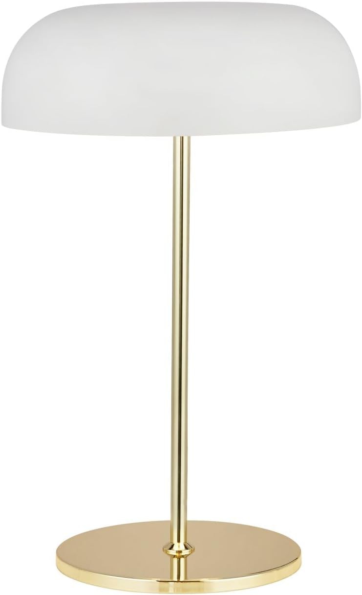 Licht-Erlebnisse Tischleuchte 40 cm hoch in Messing poliert Weiß 2x E14 Metall Nachttischlampe Schlafzimmer Tischlampe Wohnzimmer HAYES