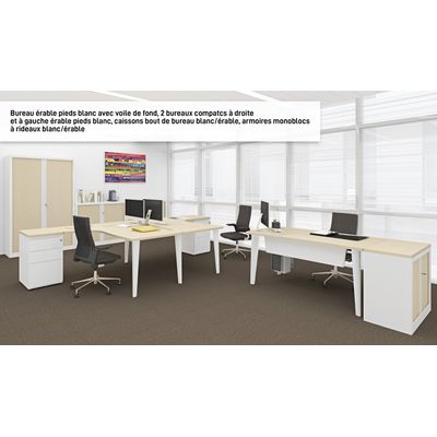 Bureau EVIDENCE - 140 cm - Pieds blancs - Plateau imitation chêne clair