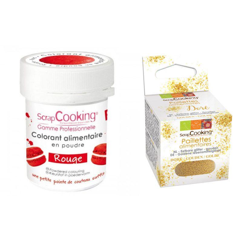 Colorant alimentaire Rouge + paillettes dorées Scrapcooking