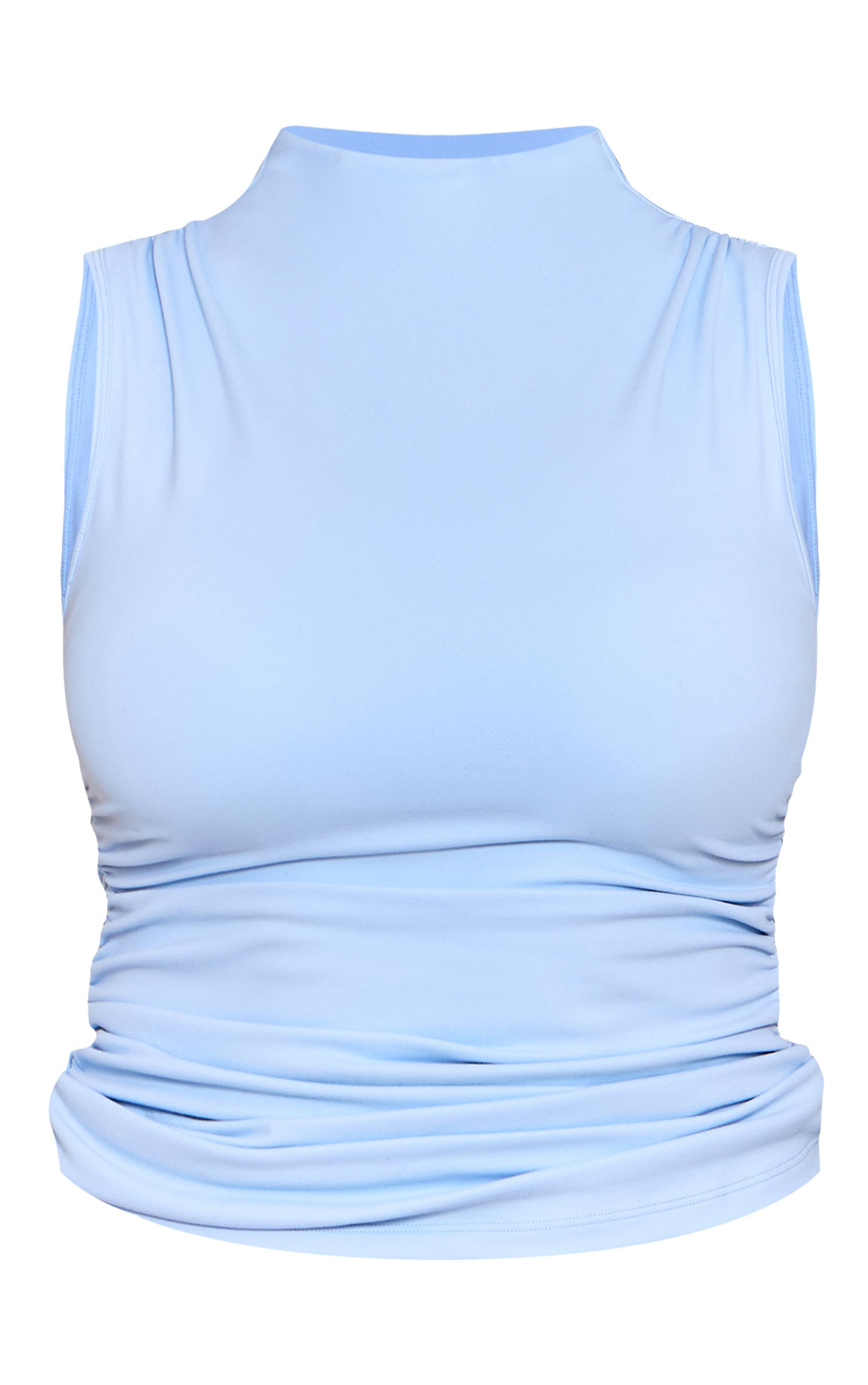 Bleu Ciel Top Sculptant Shape À Soutien-Gorge Intégré Col Bateau Et Côtés Froncés