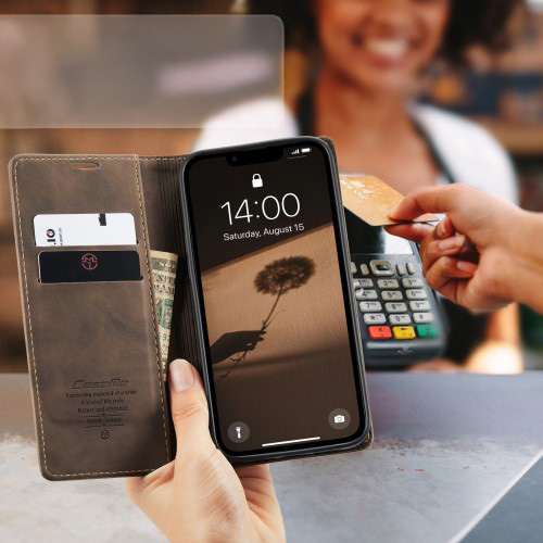 iPhone 16e Leder Tasche Flip Wallet Etui mit Kartenfächern - Dunkelbraun
