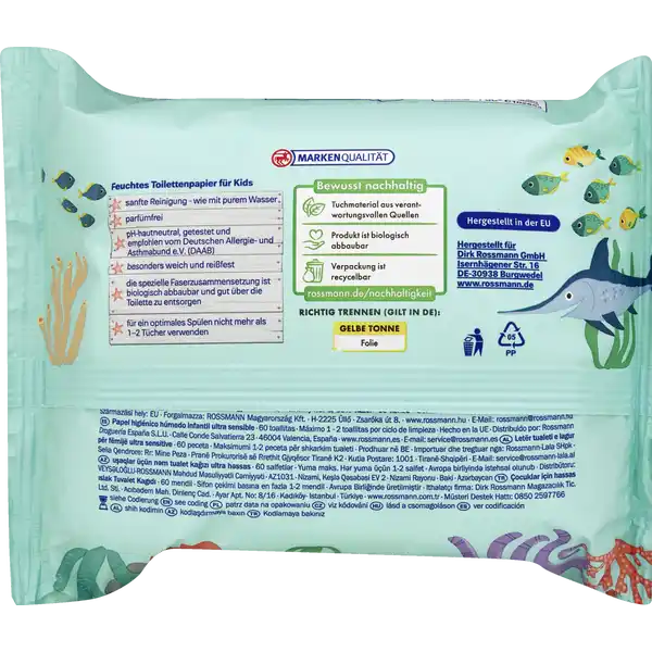 4er-Pack feuchte Toilettentücher Sensitiv Kids