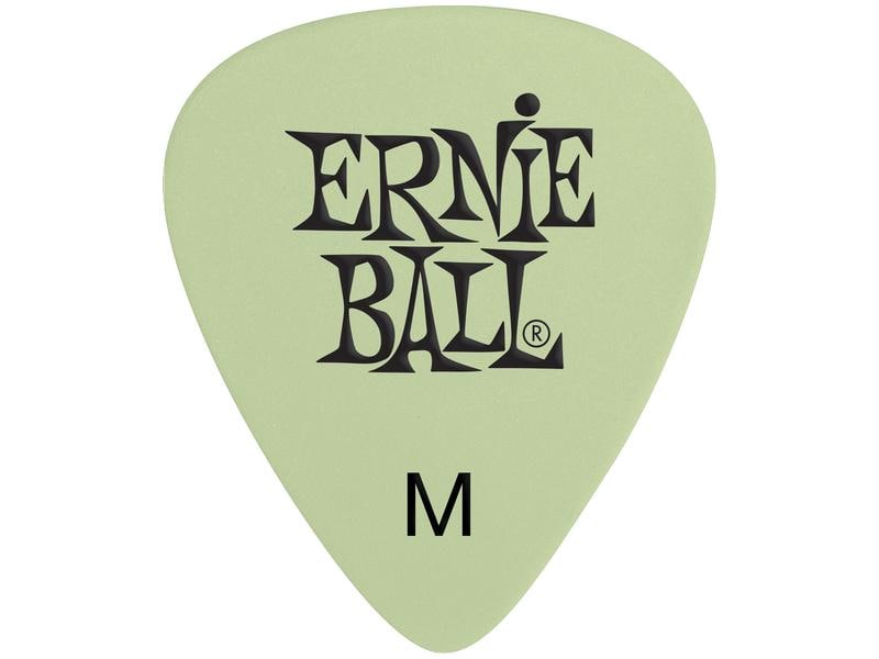 Ernie Ball Super Glow Medium Picks 0.72 mm – 12er Pack Leuchtende Zelluloid-Plektren für alle Spielstile