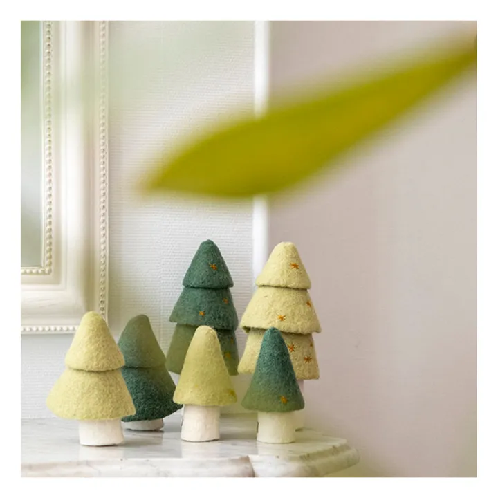 Muskhane Sapin décoratif en feutre - Set de 3 | Vert Tilleul