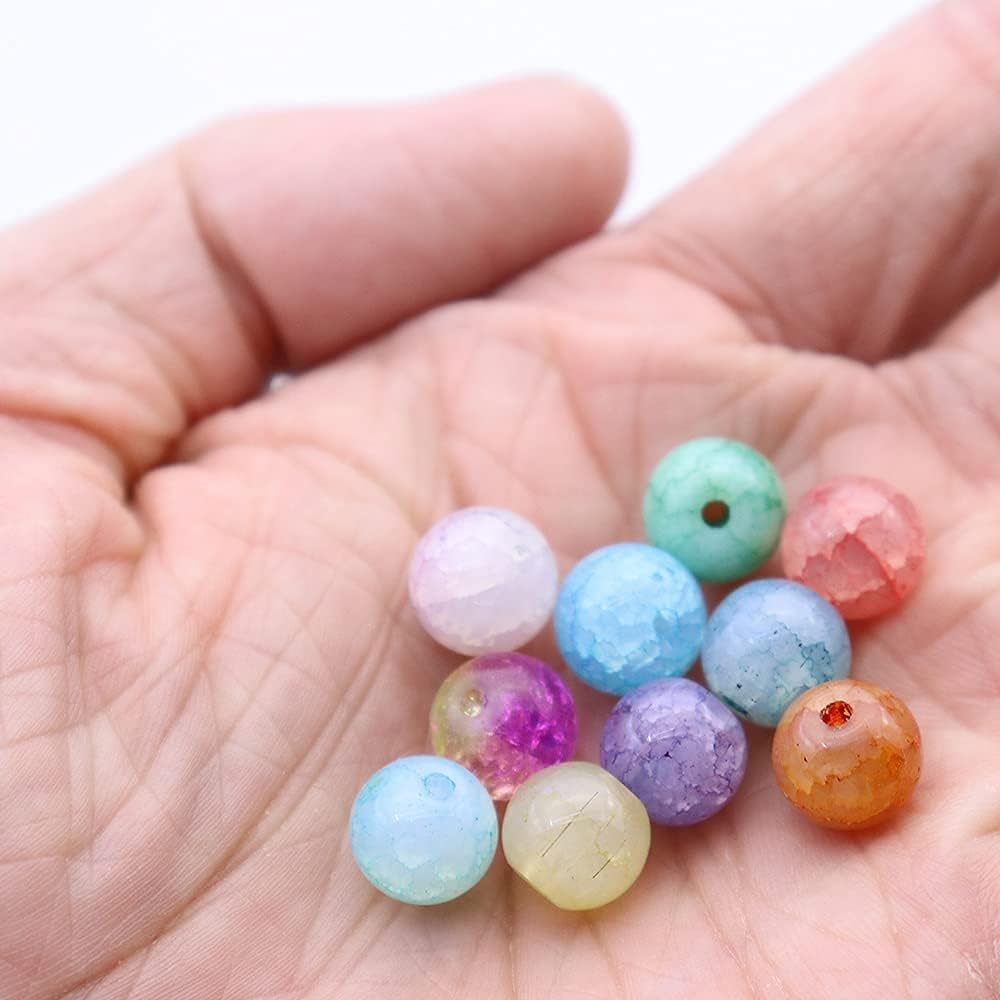 (200er Set) 8mm Gesprenkelte Glas Perlen DIY Bastel Schmuck Runde Zwischenperle für Armband / Kette - Assortiert