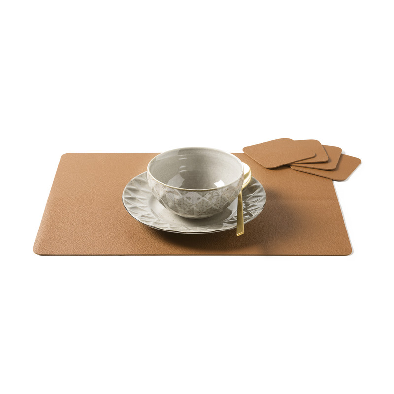 Onderzetter PU leer - bruin - set van 4