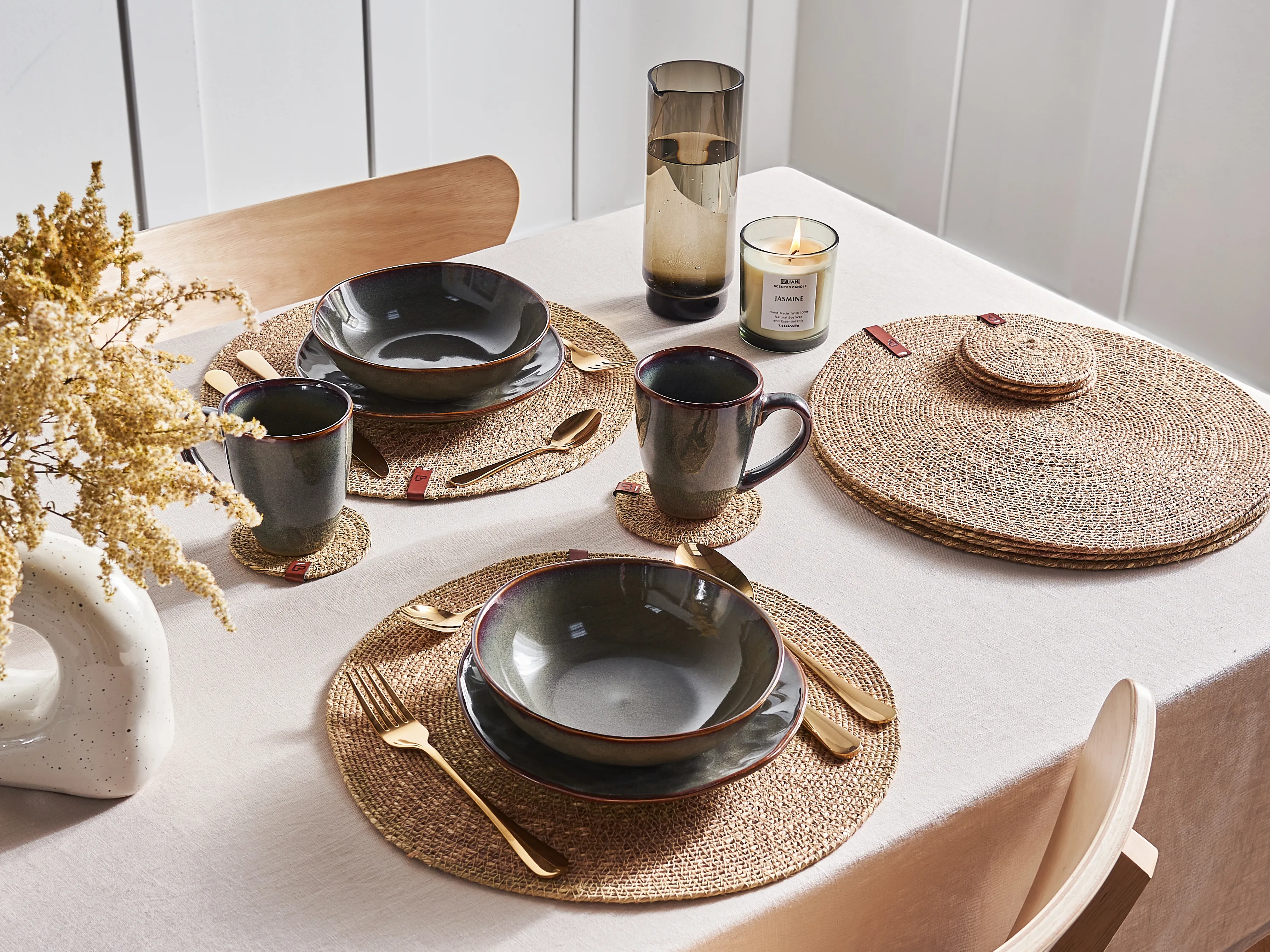 Placemats en onderzetters set KUNZEA Natuurlijk Zeegras