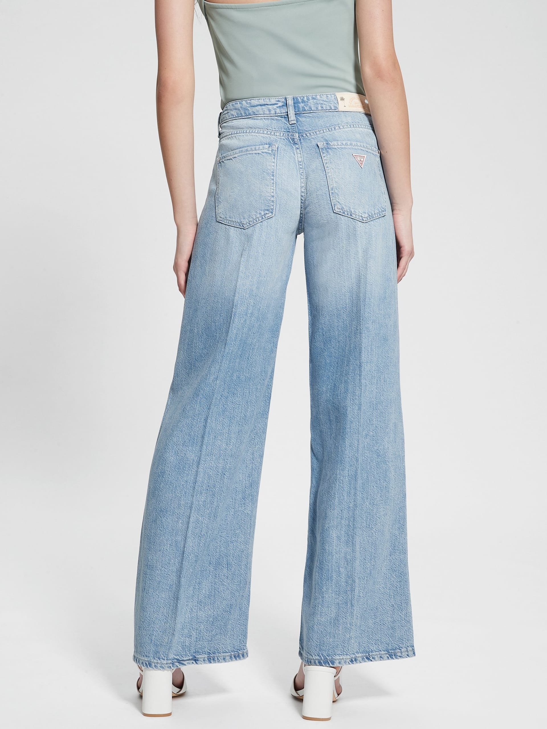 Calça jeans palazzo ecológica de cintura média e peso leve