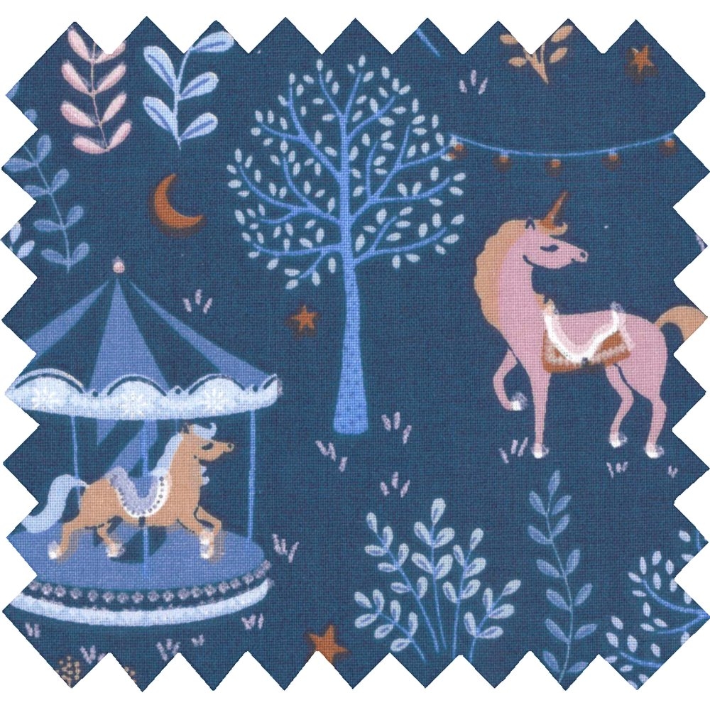 Tissu Coton Au Mètre Ex2258 Carrousel Bleu